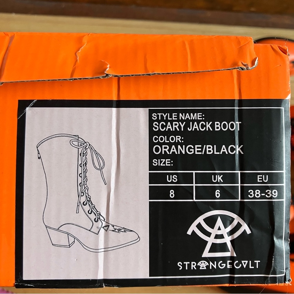 NEW Strange Cvlt Size 8 Orange Black Scary Jack O’Lantern Halloween Boots - Picture 7 of 7